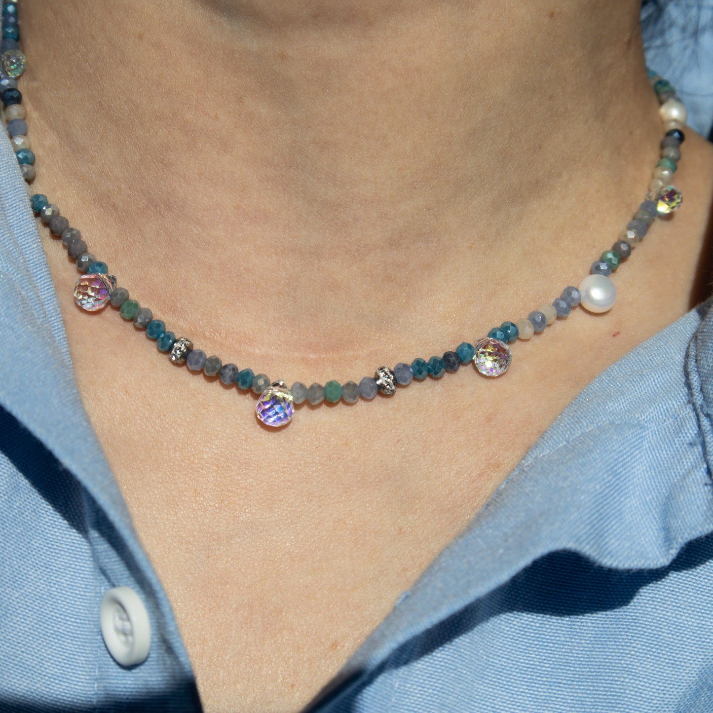 Deep Blue Crystal Bead Necklace