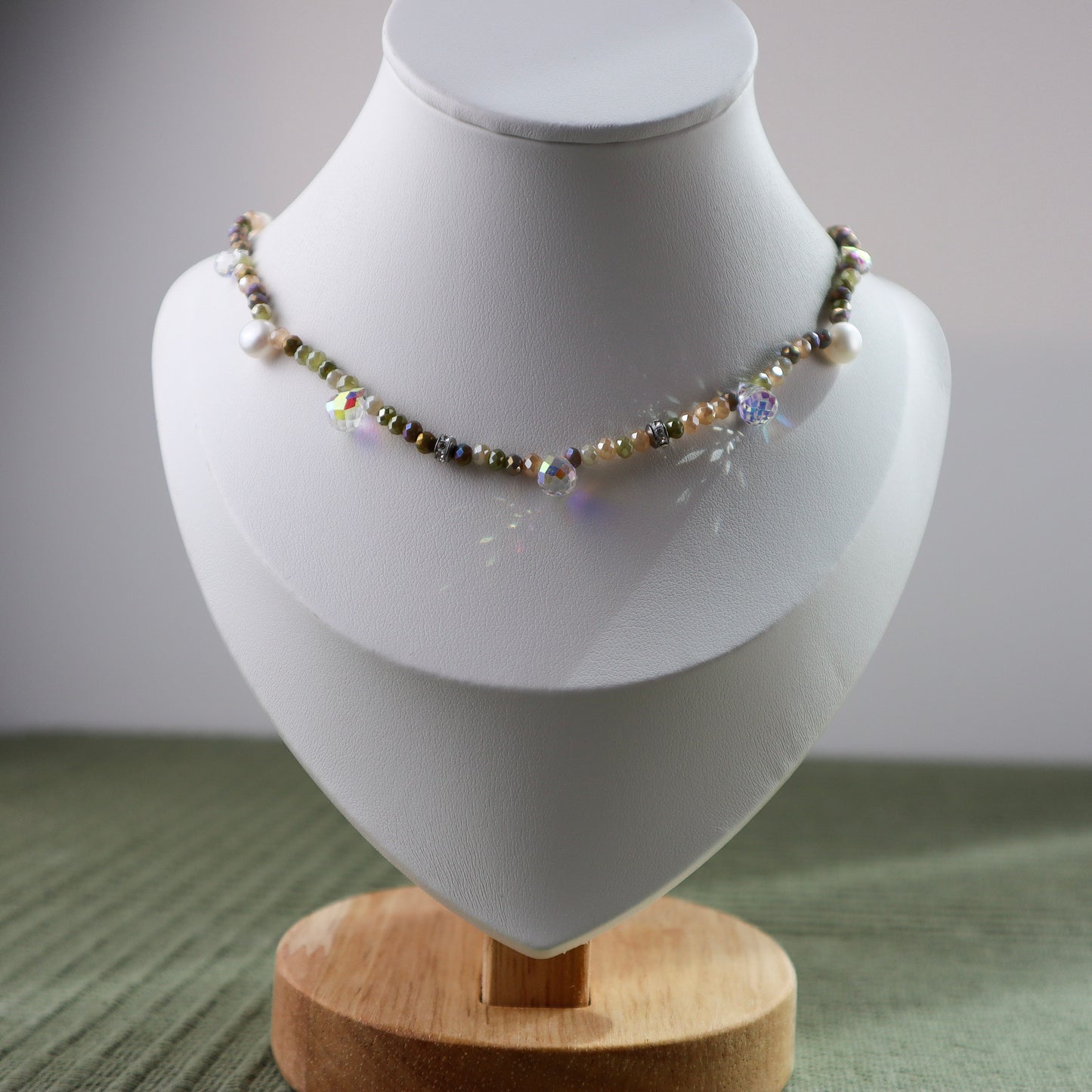 Khaki Crystal Bead Necklace
