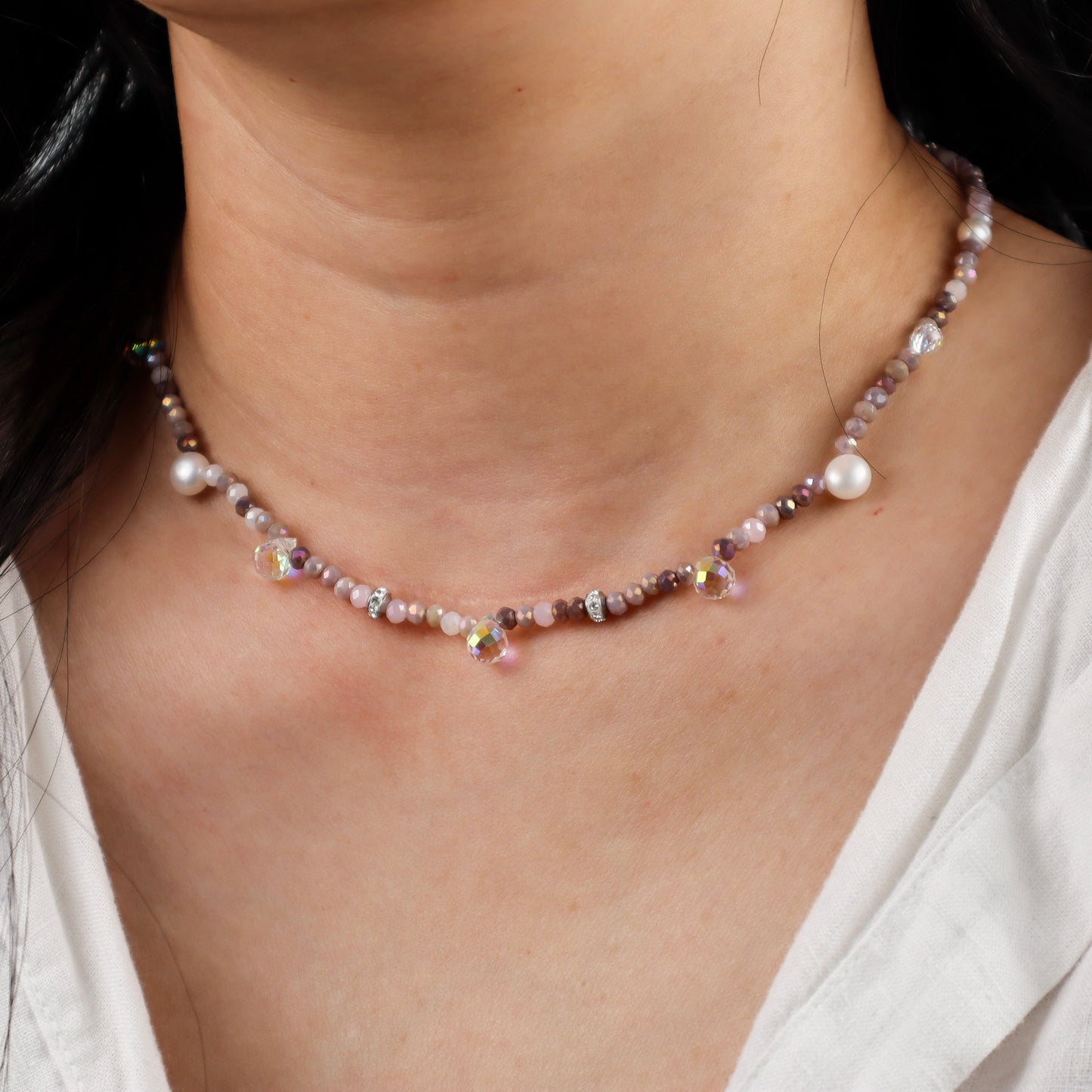 Pink Brown Crystal Bead Necklace