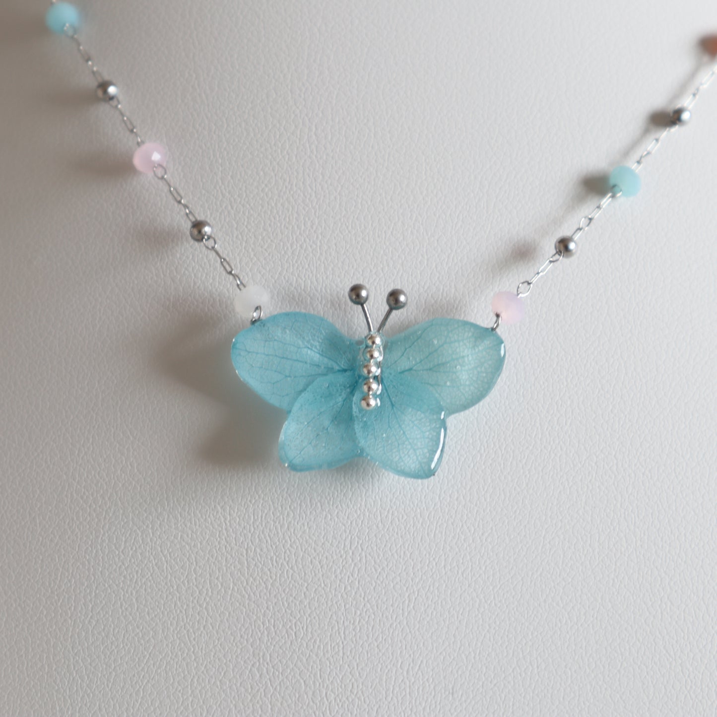 Blue Hydrangea Butterfly Necklace