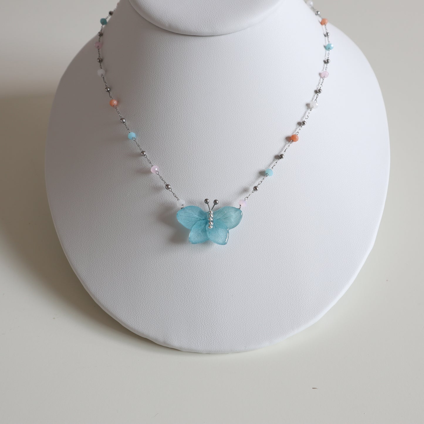 Blue Hydrangea Butterfly Necklace