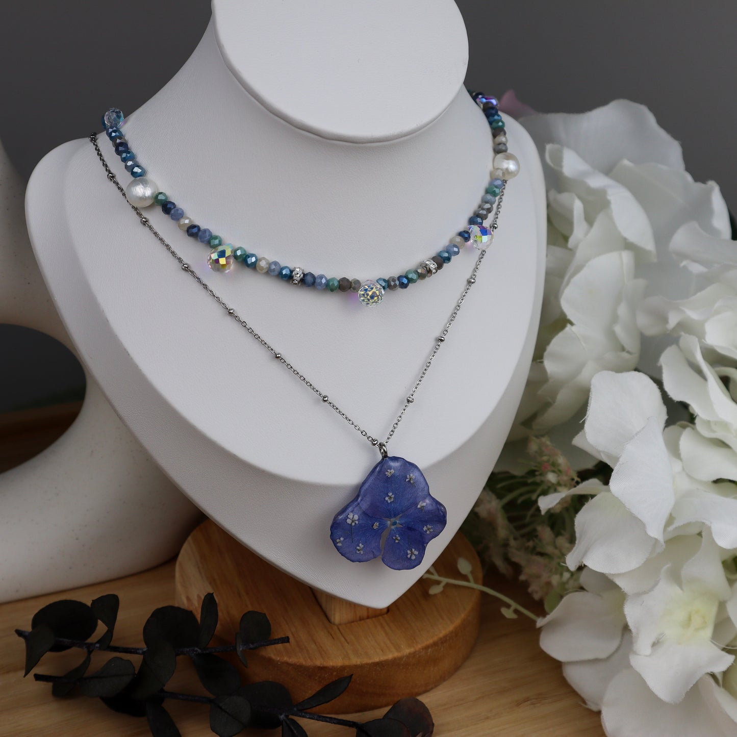 Deep Blue Hydrangea Necklace