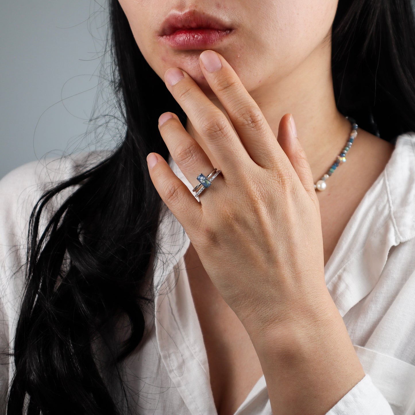 Blue Rectangle Steel Ring