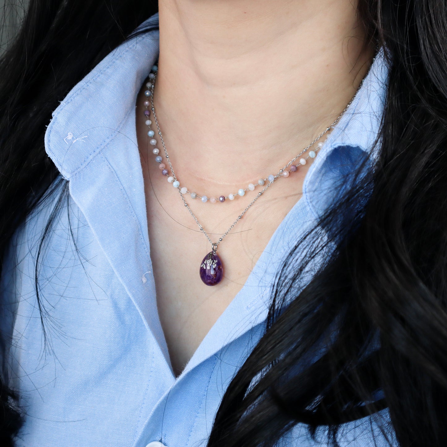 Purple Waterdrop Pendant Necklace