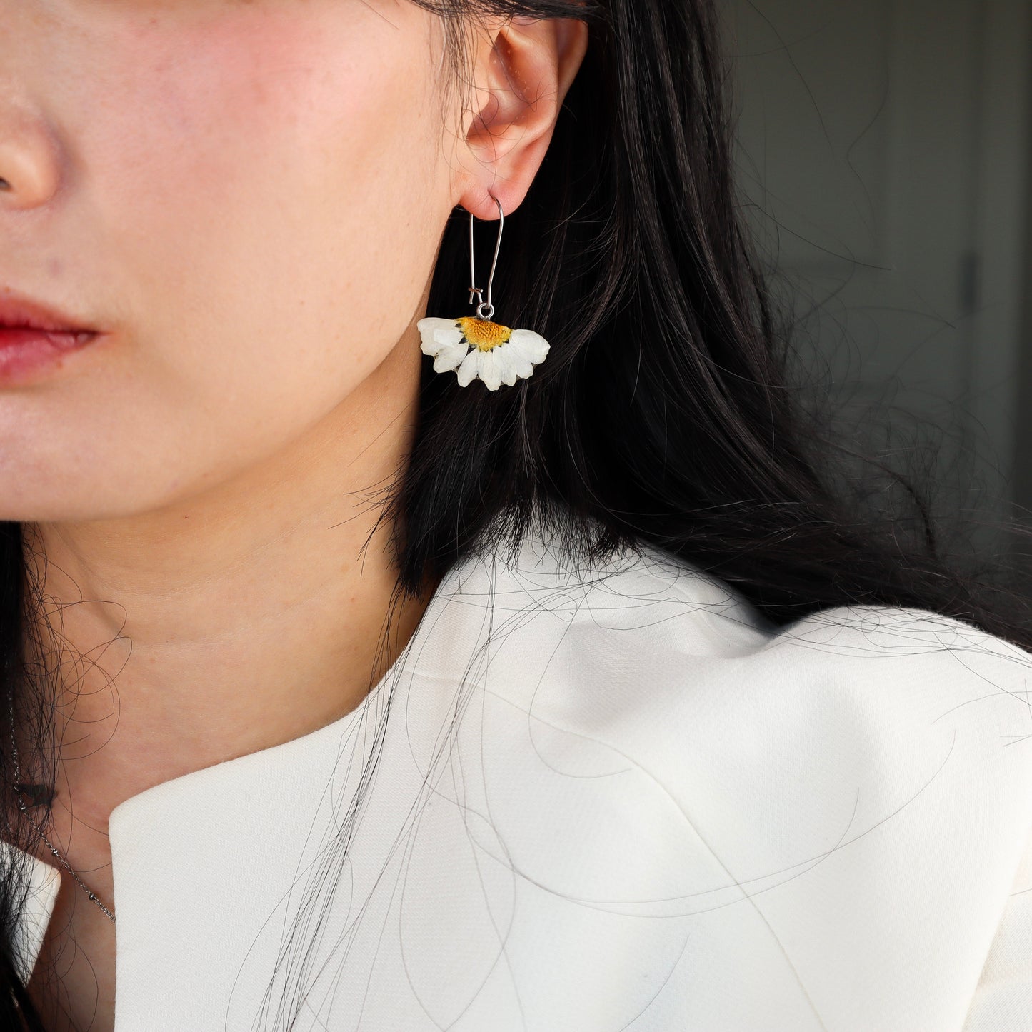 White Daisy Hook Earrings