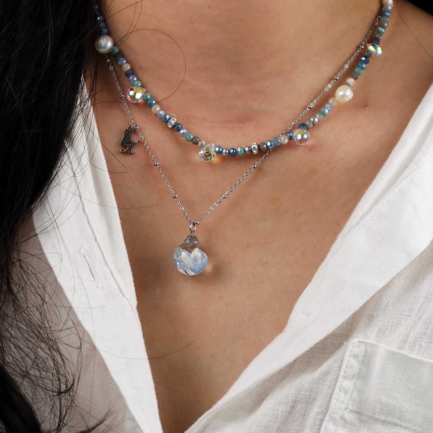 Deep Blue Crystal Bead Necklace