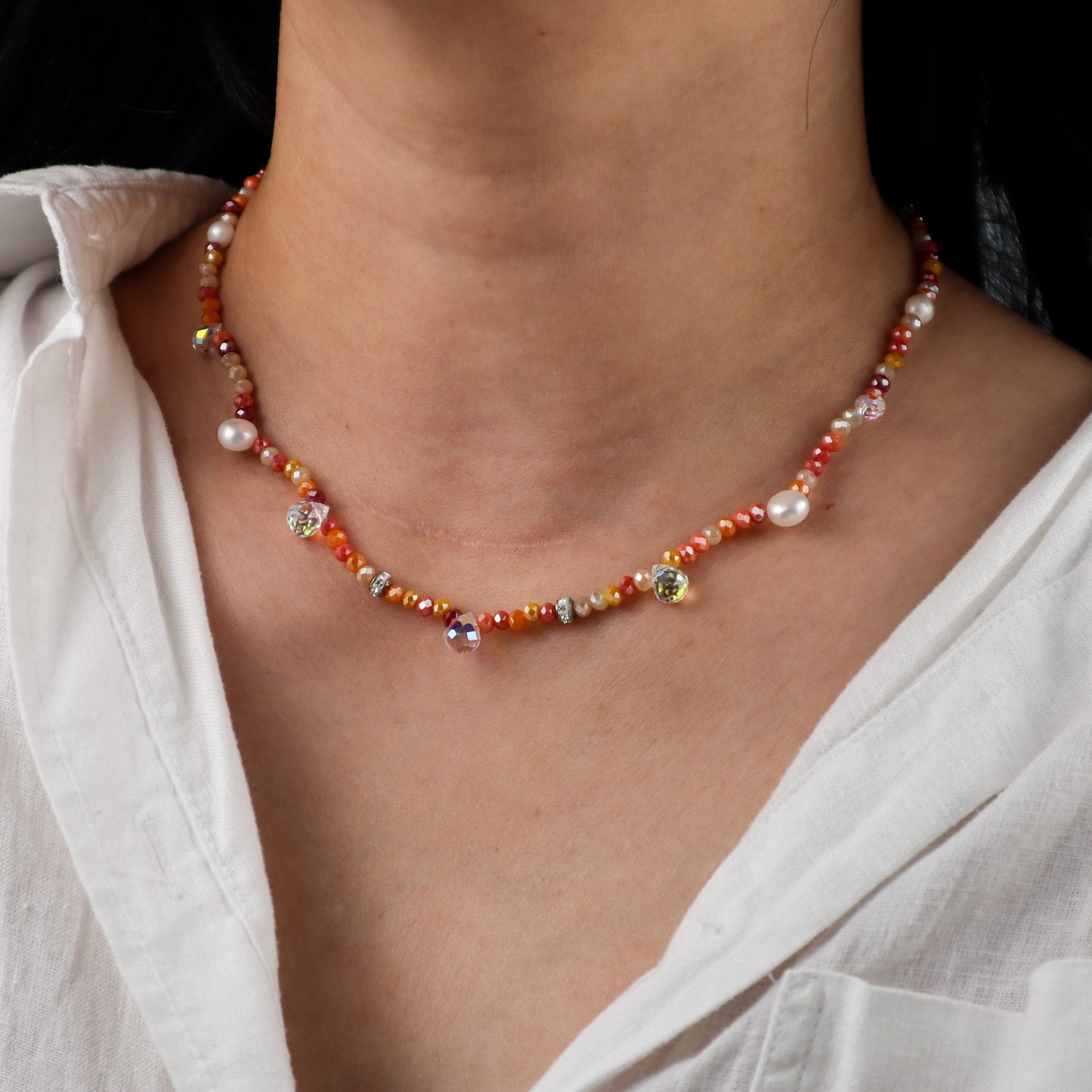 Orange Crystal Bead Necklace