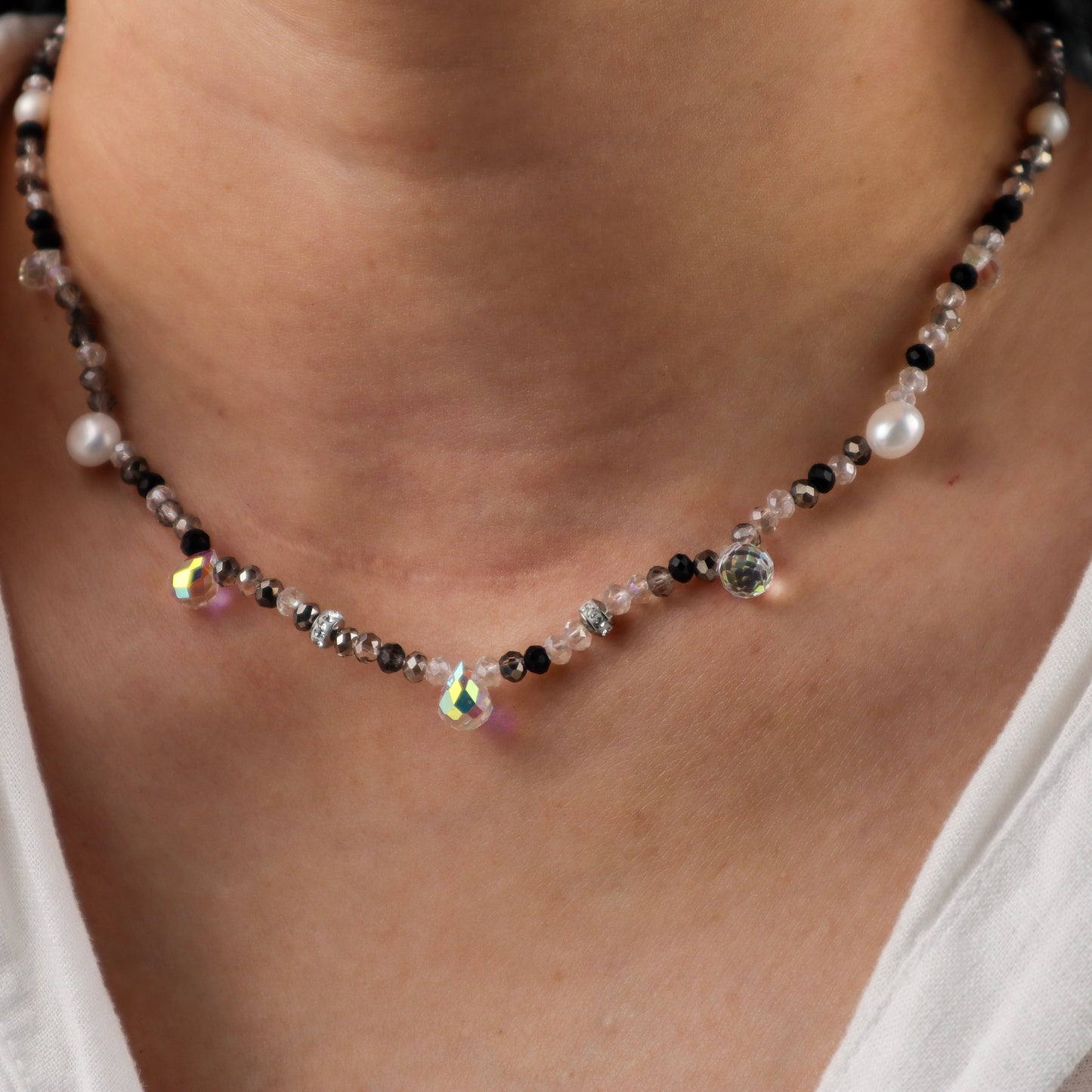 Black Crystal Bead Necklace
