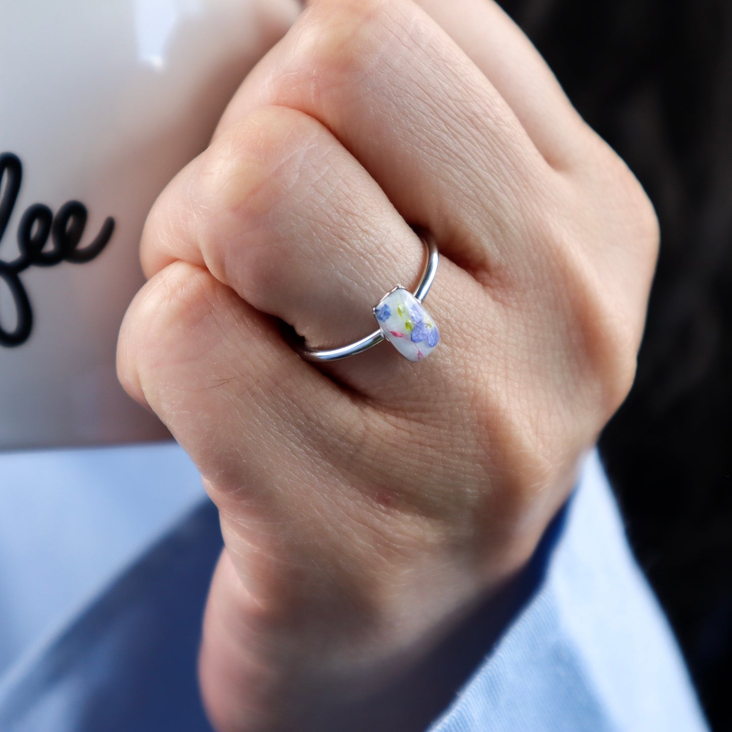White Rectangle Steel Ring