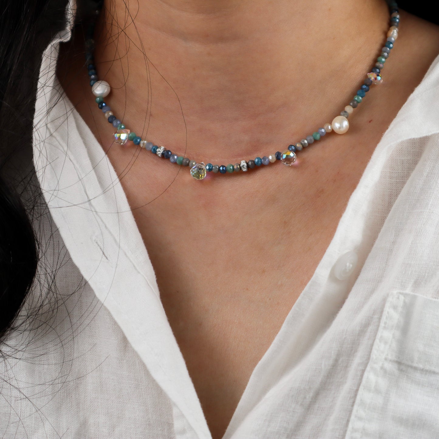 Deep Blue Crystal Bead Necklace