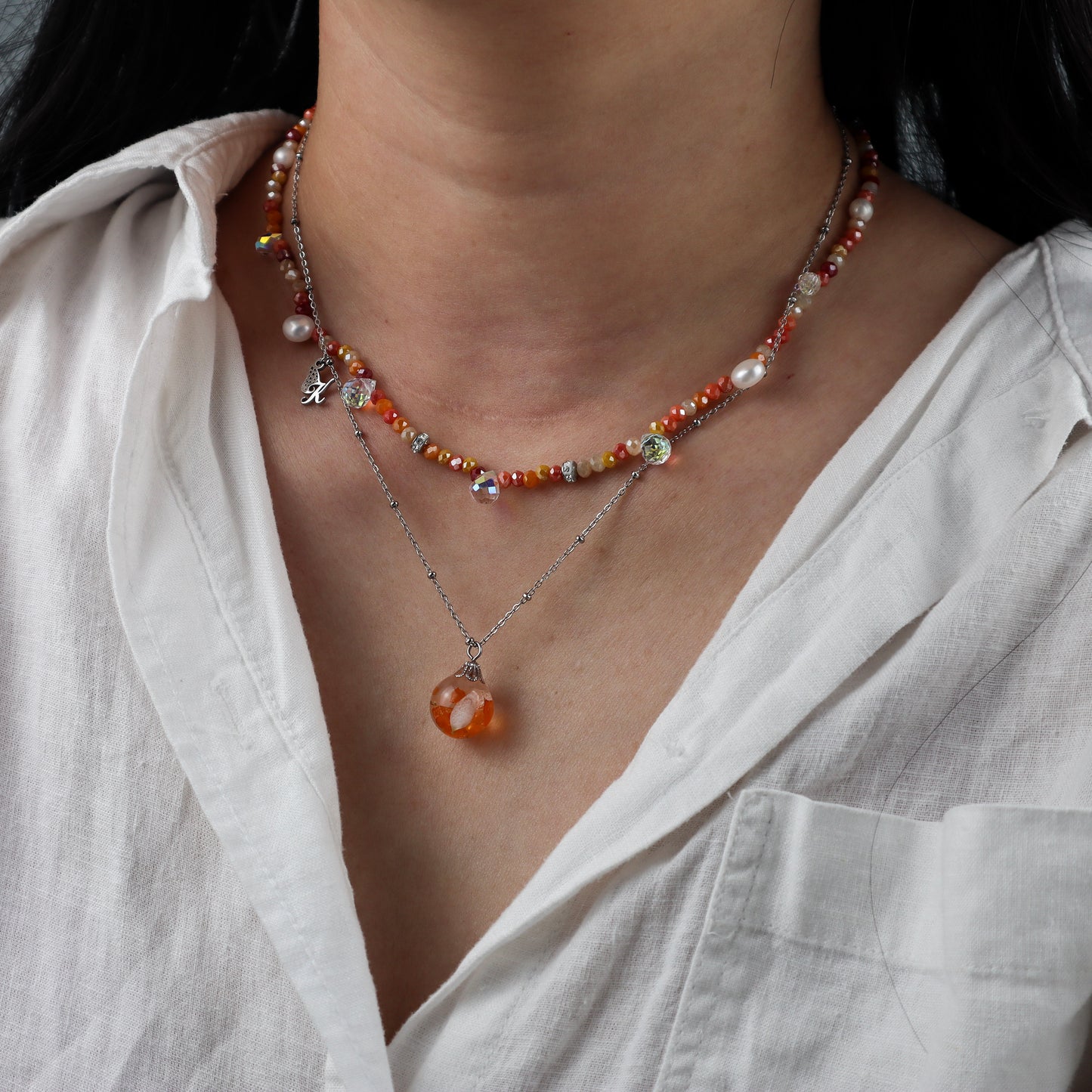 Orange Crystal Bead Necklace