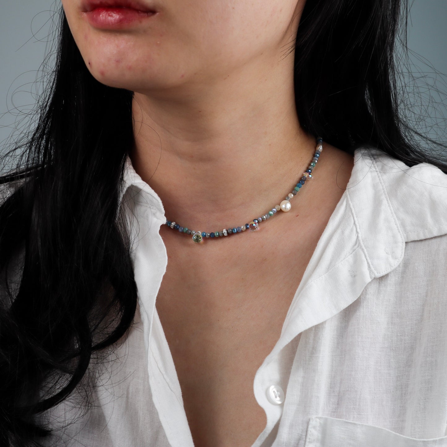 Deep Blue Crystal Bead Necklace