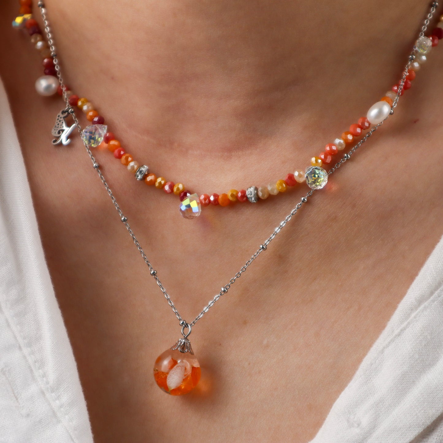 Orange Crystal Bead Necklace