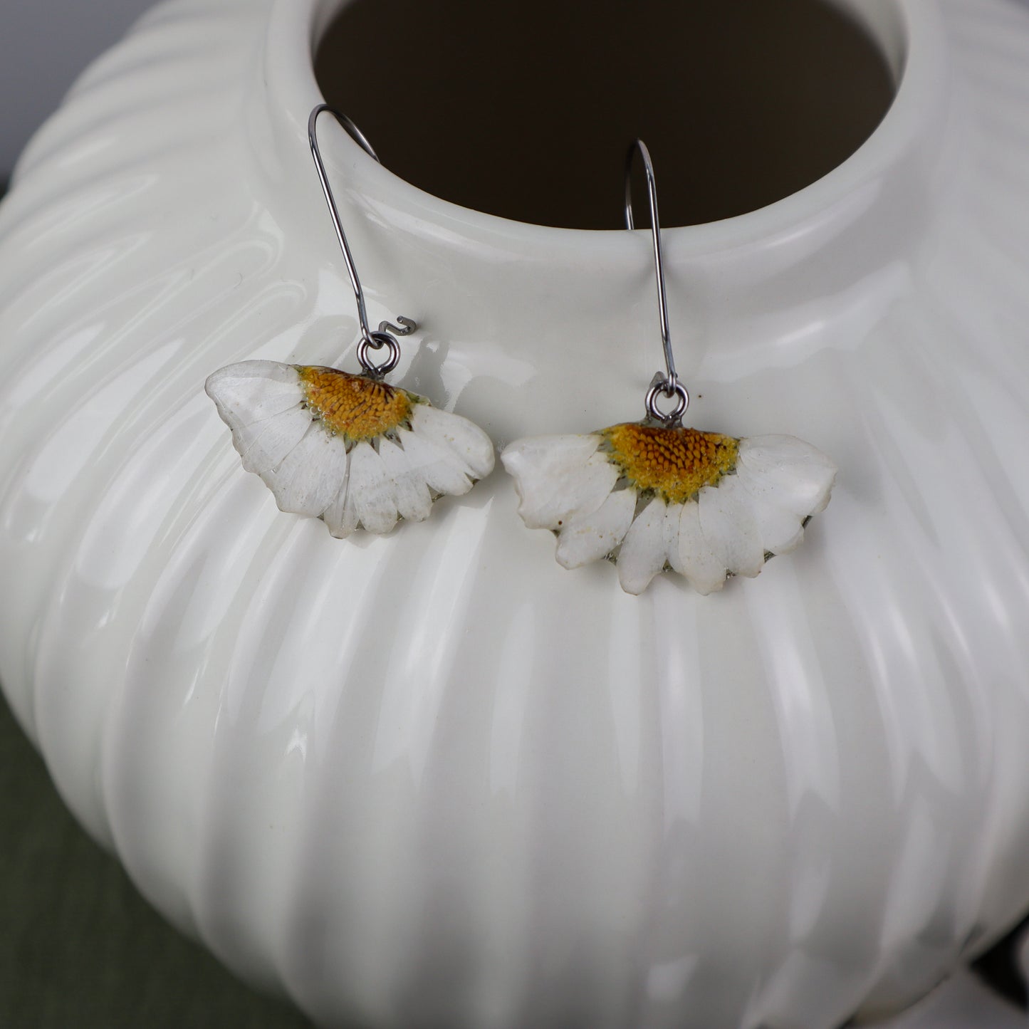 White Daisy Hook Earrings