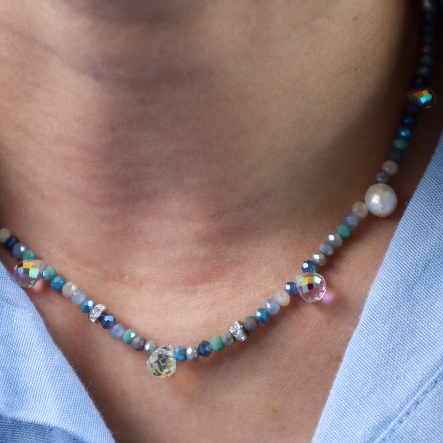 Deep Blue Crystal Bead Necklace