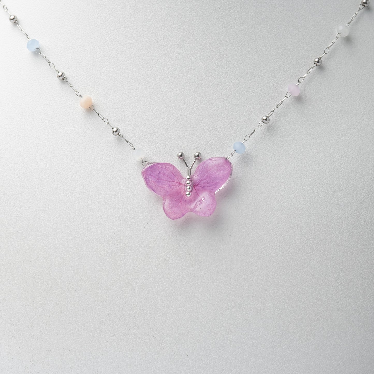Purple Hydrangea Butterfly Necklace