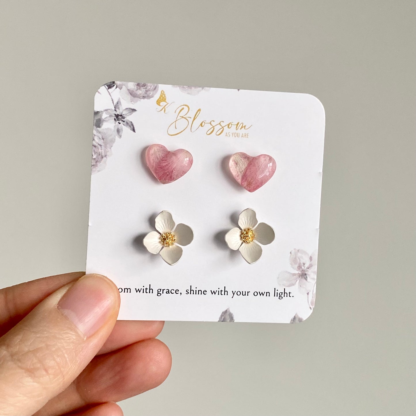 Pink Larkspur Heart Earring Set