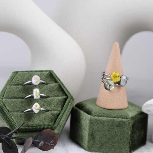 Green Rectangle Steel Ring