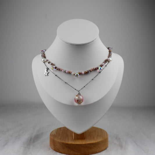 Pink Brown Crystal Bead Necklace