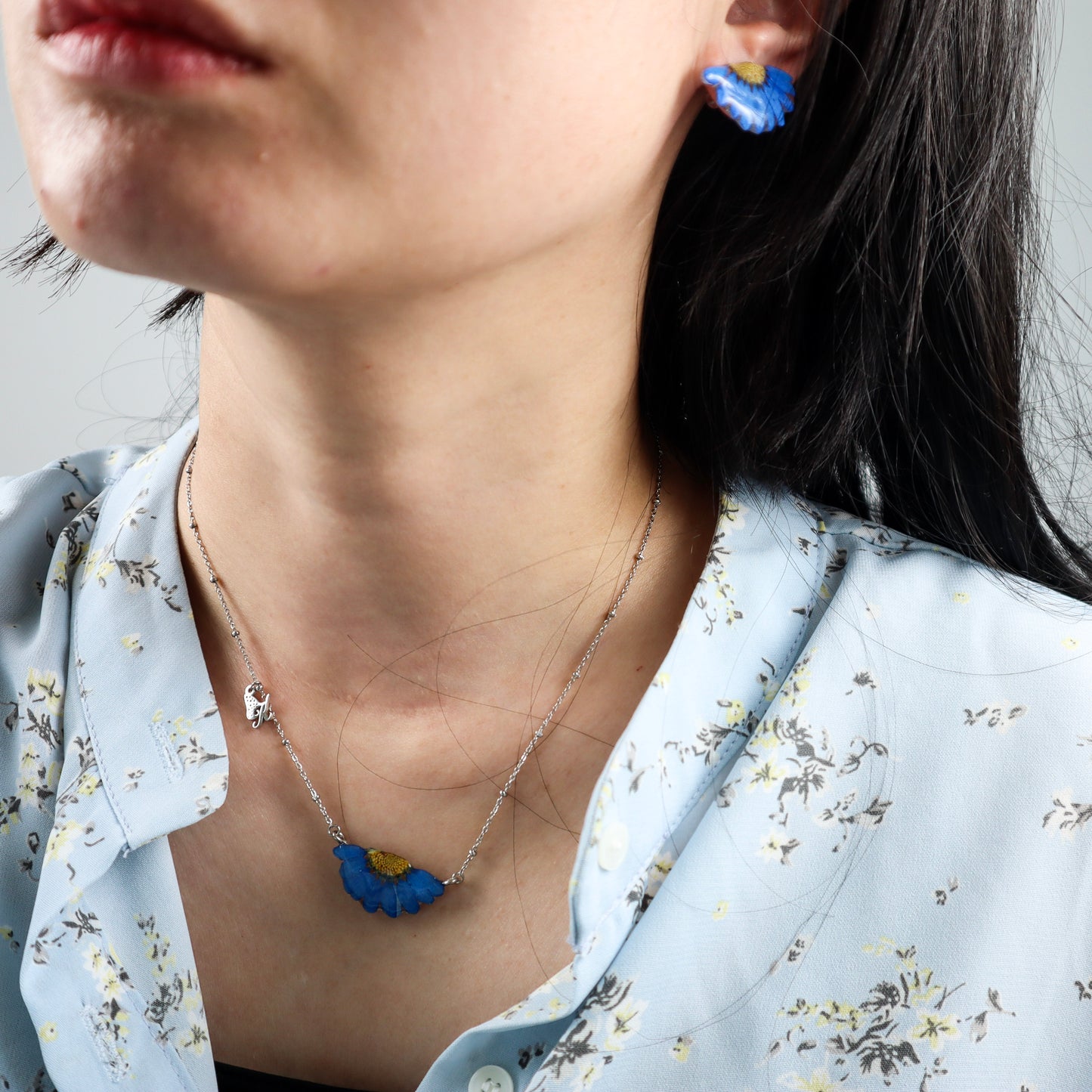 Blue Daisy Stud Earrings