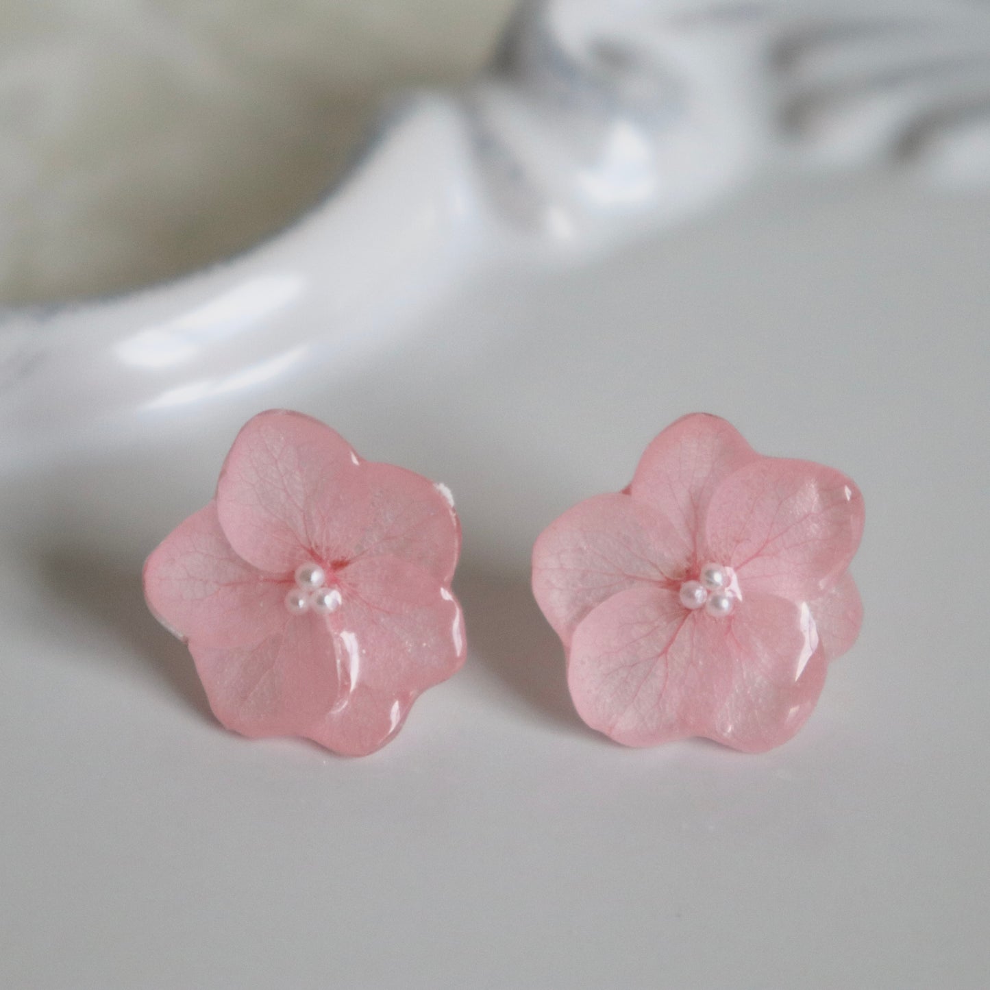 Pink Hydrangea stud earring
