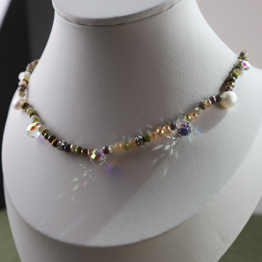 Khaki Crystal Bead Necklace