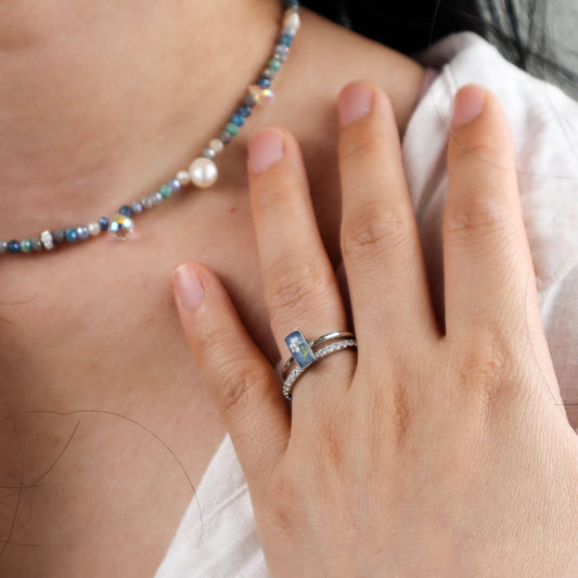 Blue Rectangle Steel Ring