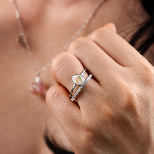 White Oval Steel Ring