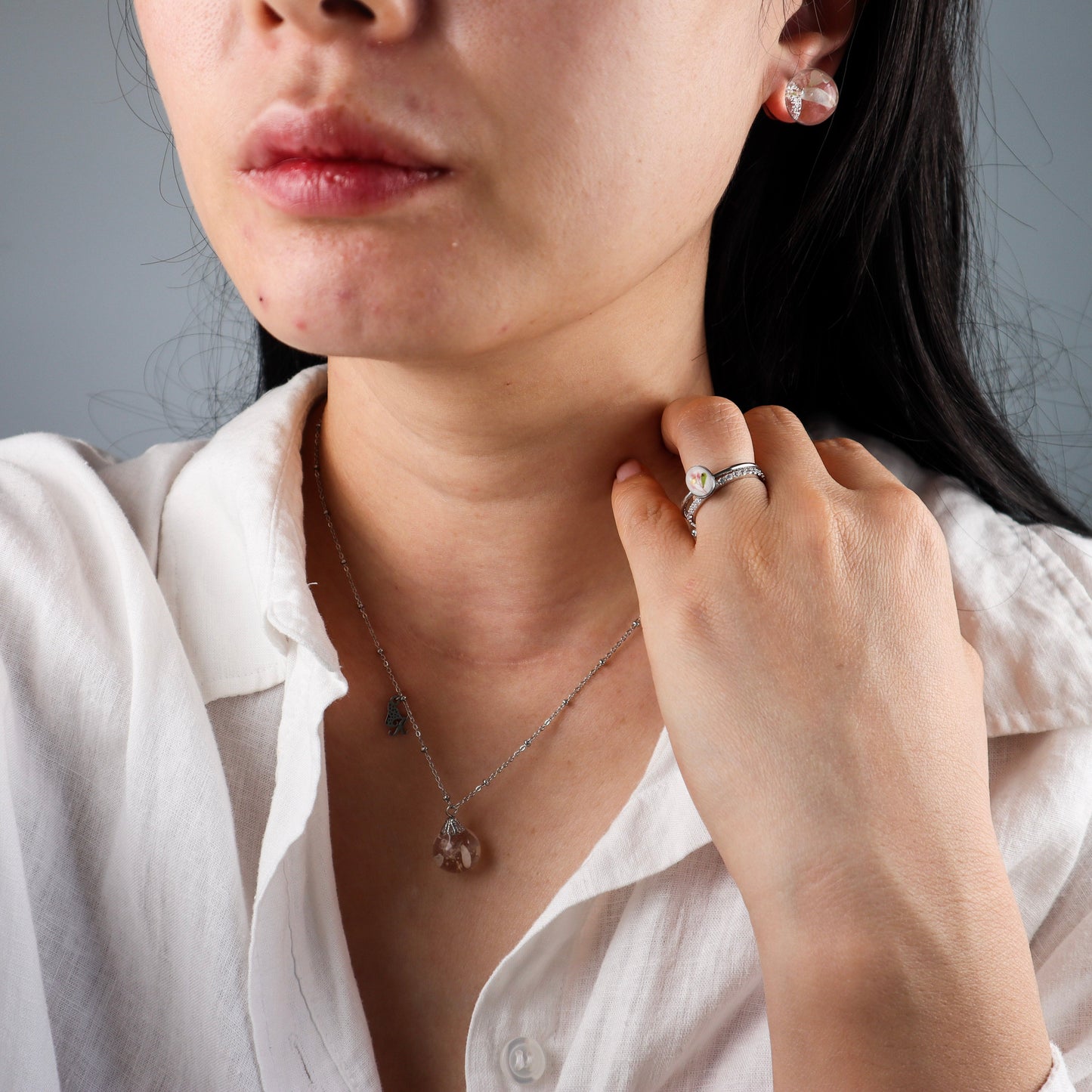 White Oval Steel Ring