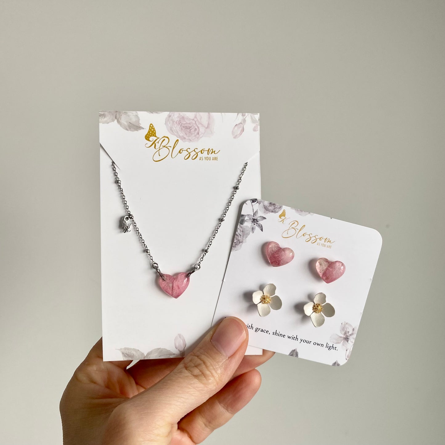 Pink Larkspur Heart Earring Set