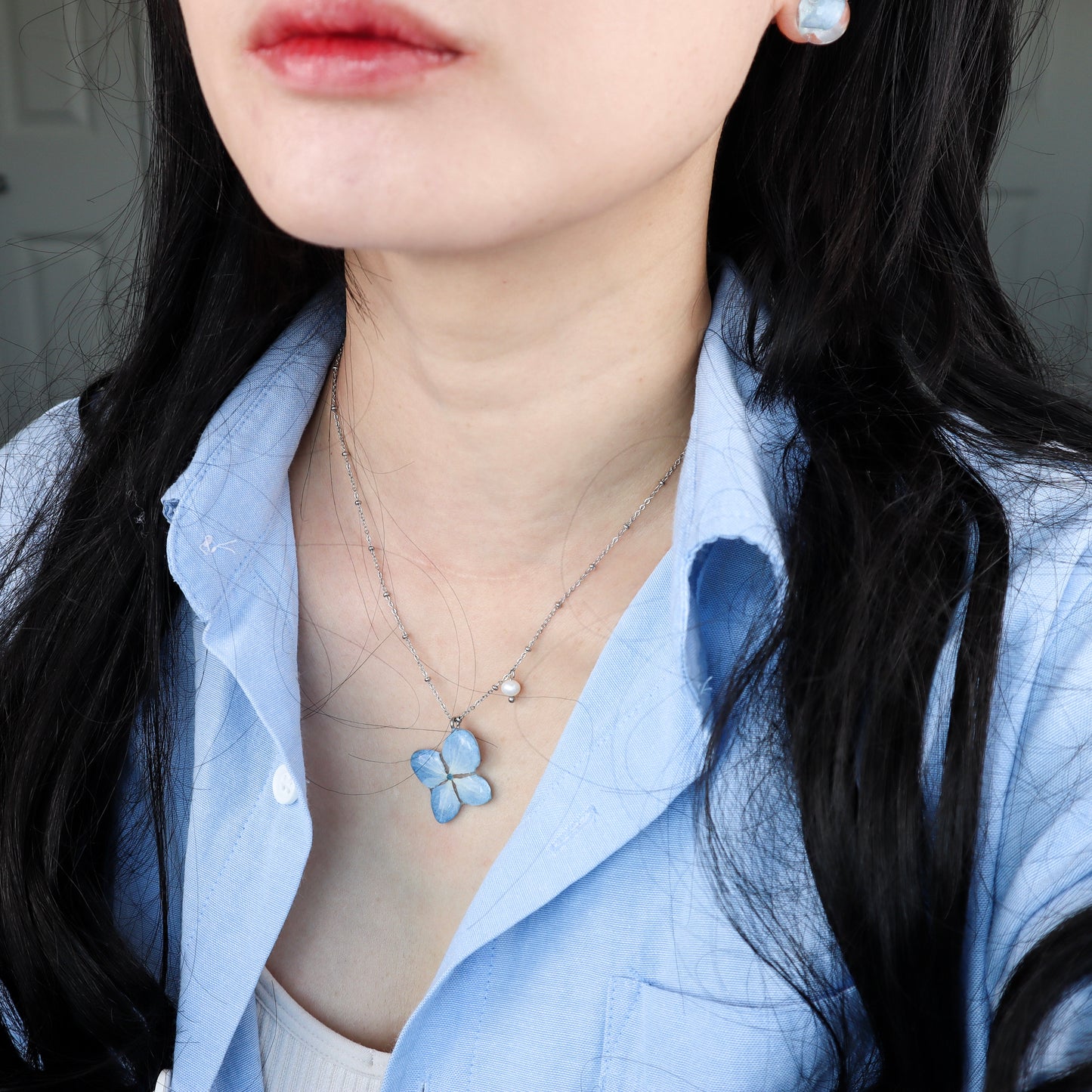 Light Blue Hydrangea Necklace