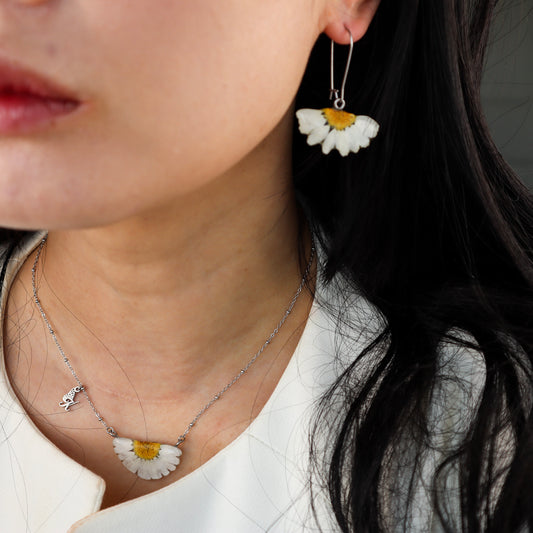 White Daisy Hook Earrings