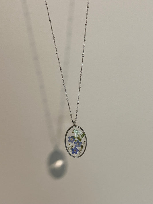 Forget-Me-Not Garden Oval Necklace