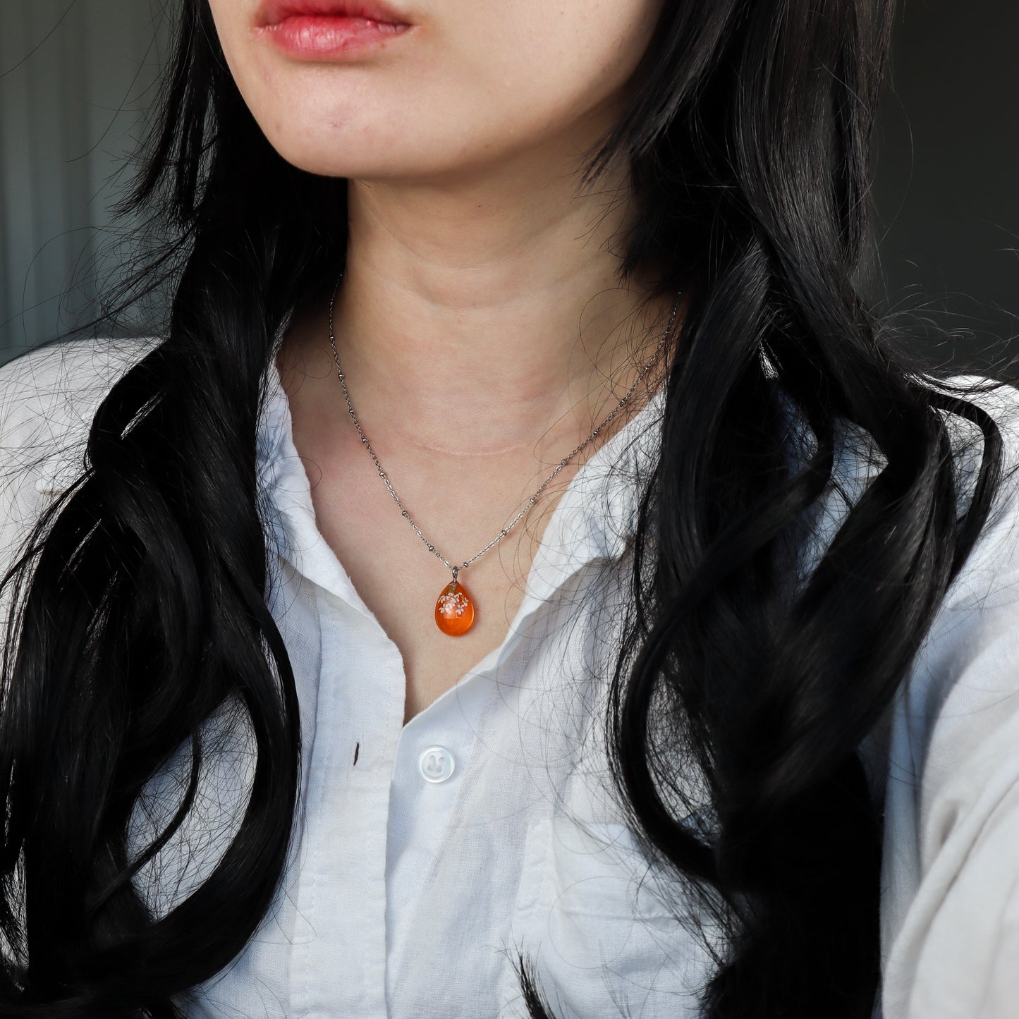 Orange Waterdrop Pendant Necklace
