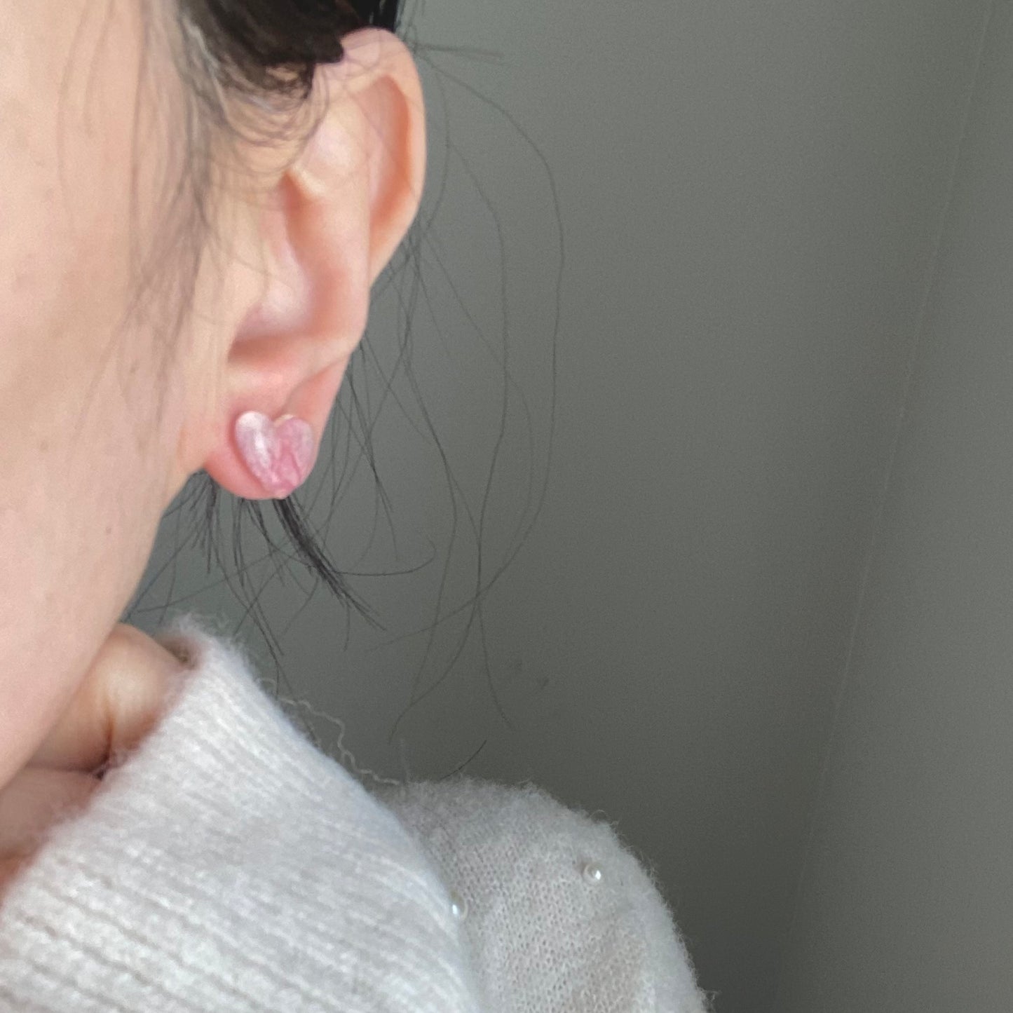 Pink Larkspur Heart Earring Set