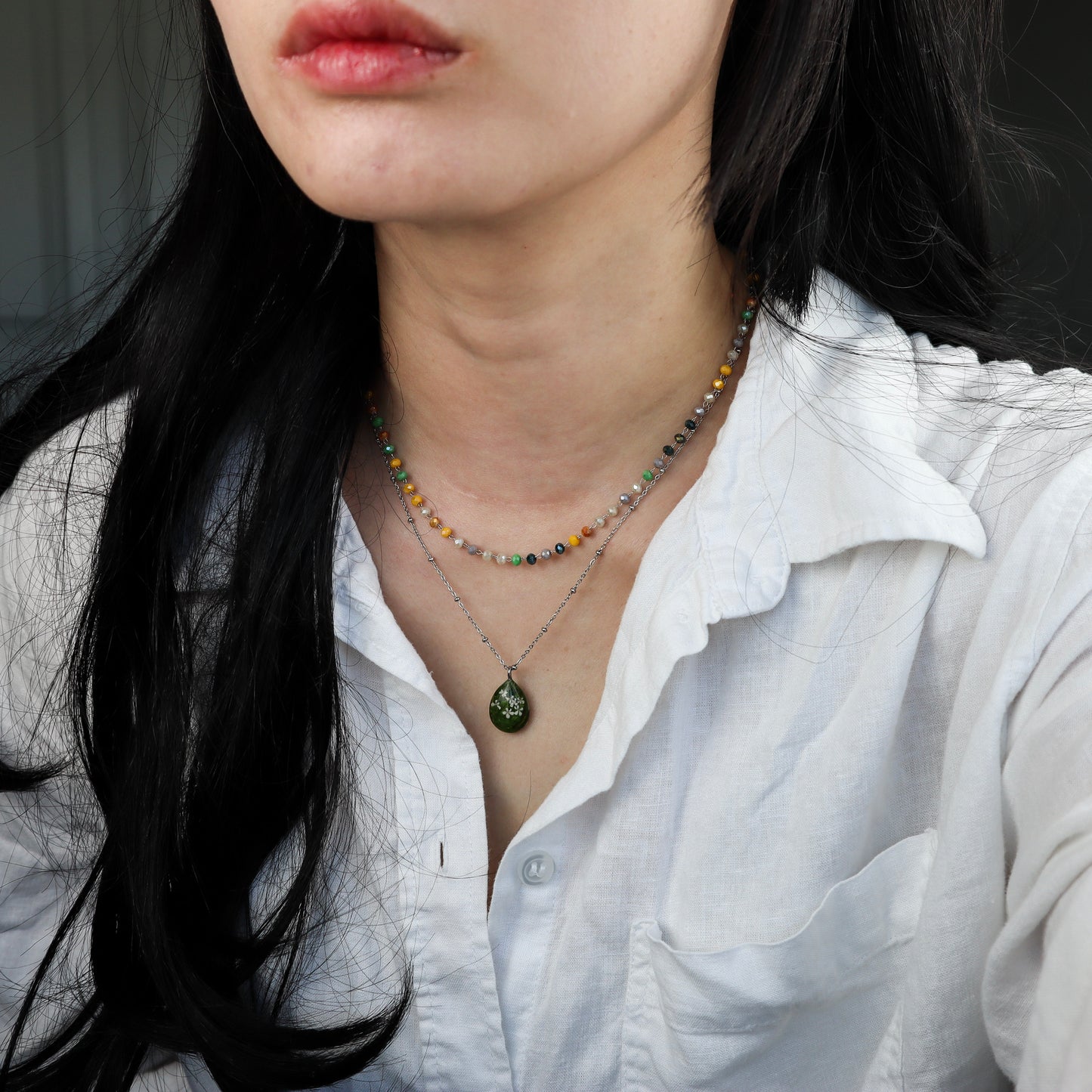 Green Waterdrop Pendant Necklace