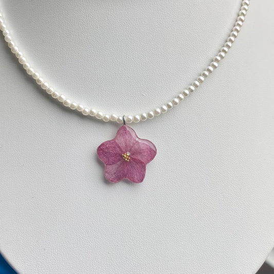 Pink Hydrangea pearl Necklace