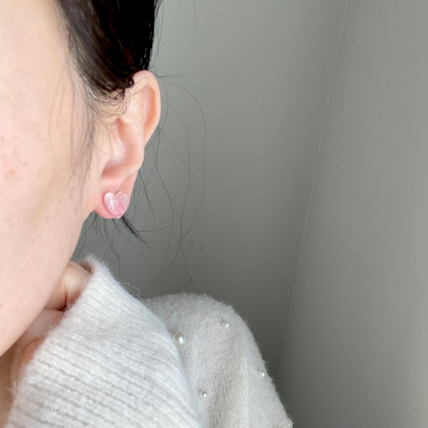 Pink Larkspur Heart Earring Set