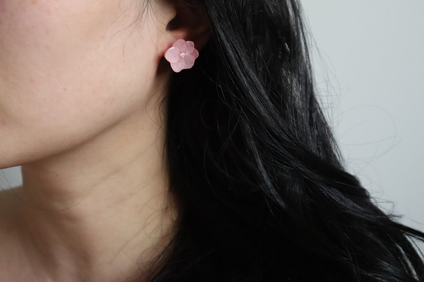Pink Hydrangea stud earring