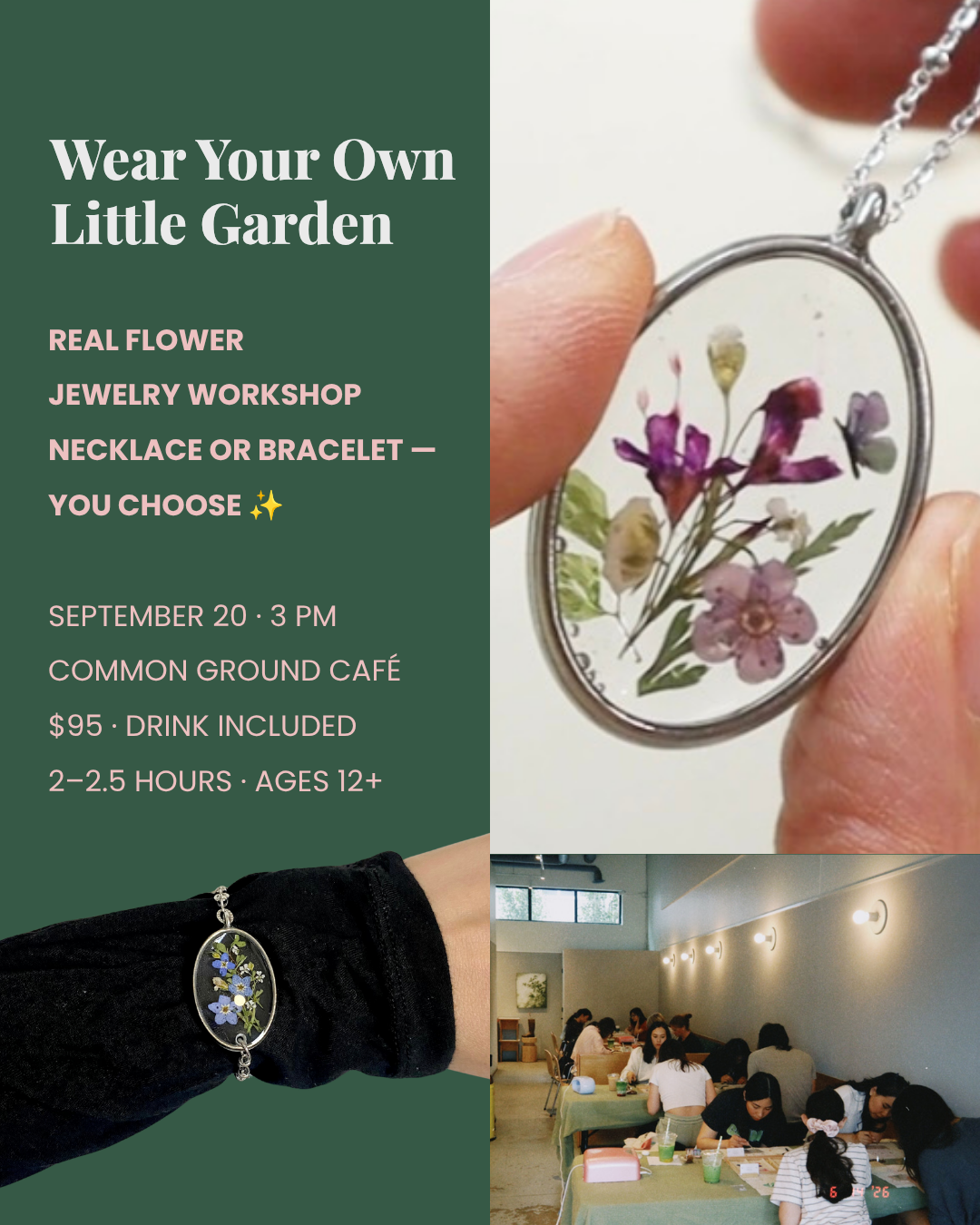 Create Your Tiny Garden: Real Flower Oval Jewelry Workshop — Necklace or Bracelet