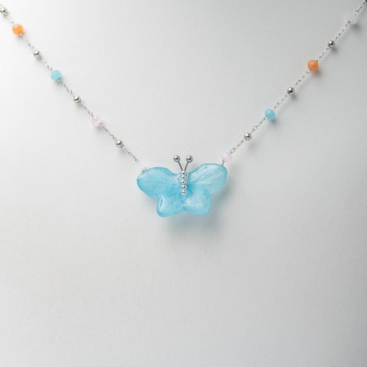 Blue Hydrangea Butterfly Necklace