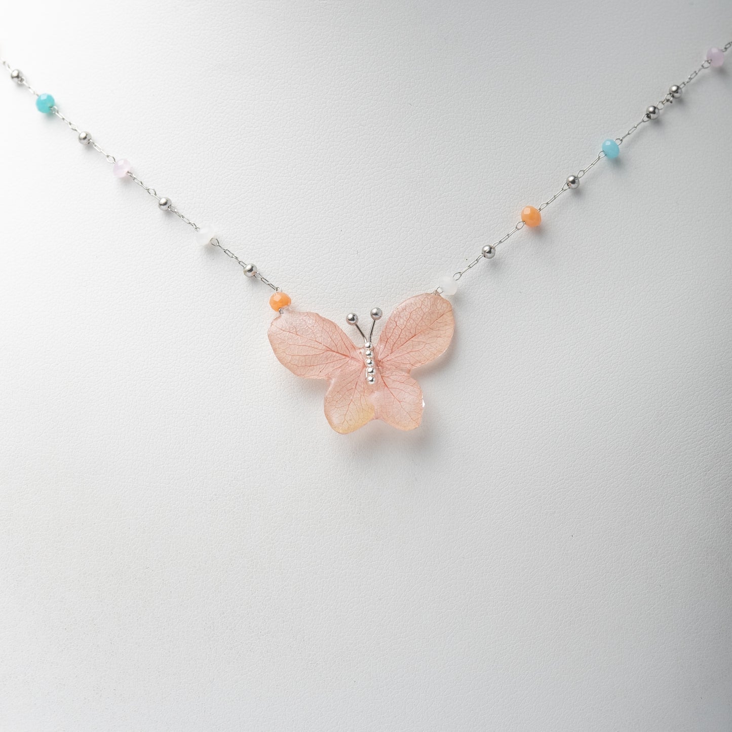 Orange Hydrangea Butterfly Necklace