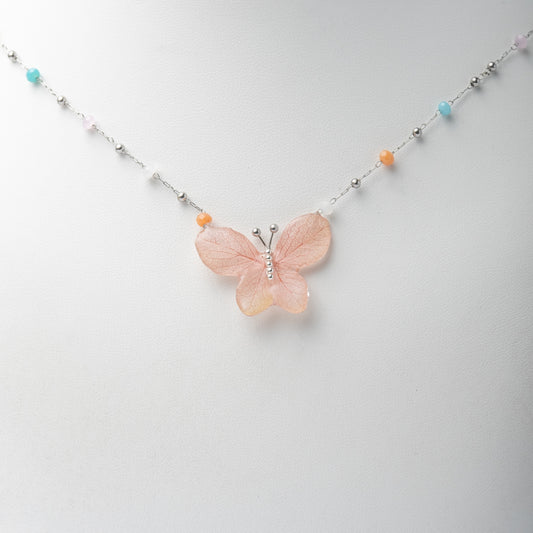 Orange Hydrangea Butterfly Necklace