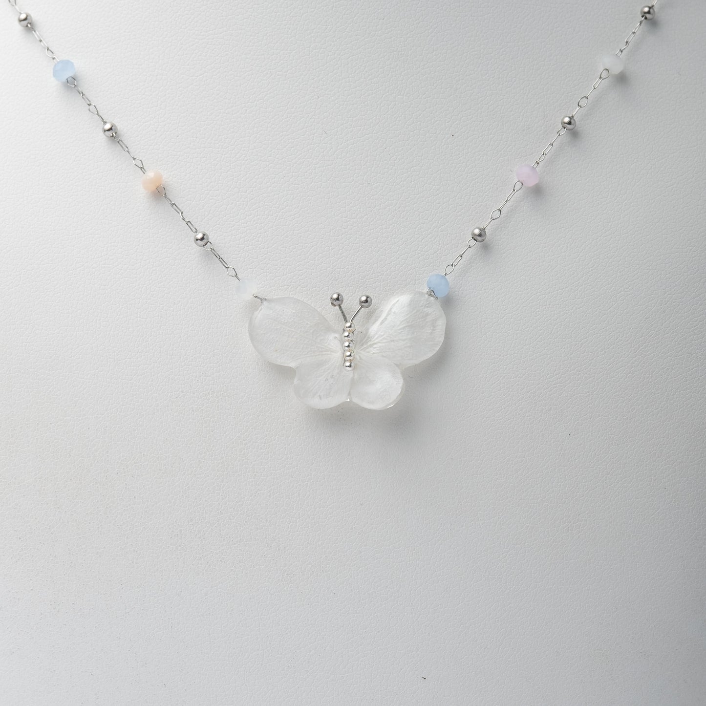 White Hydrangea Butterfly Necklace
