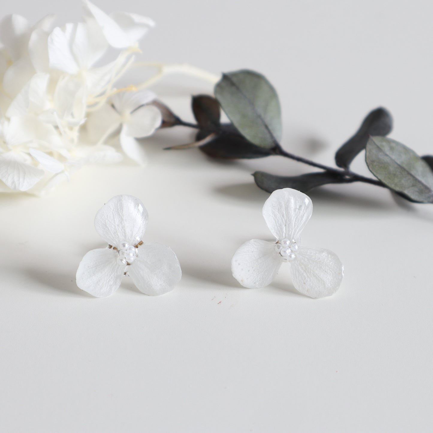 White Hydrangea 3 Petal Earring